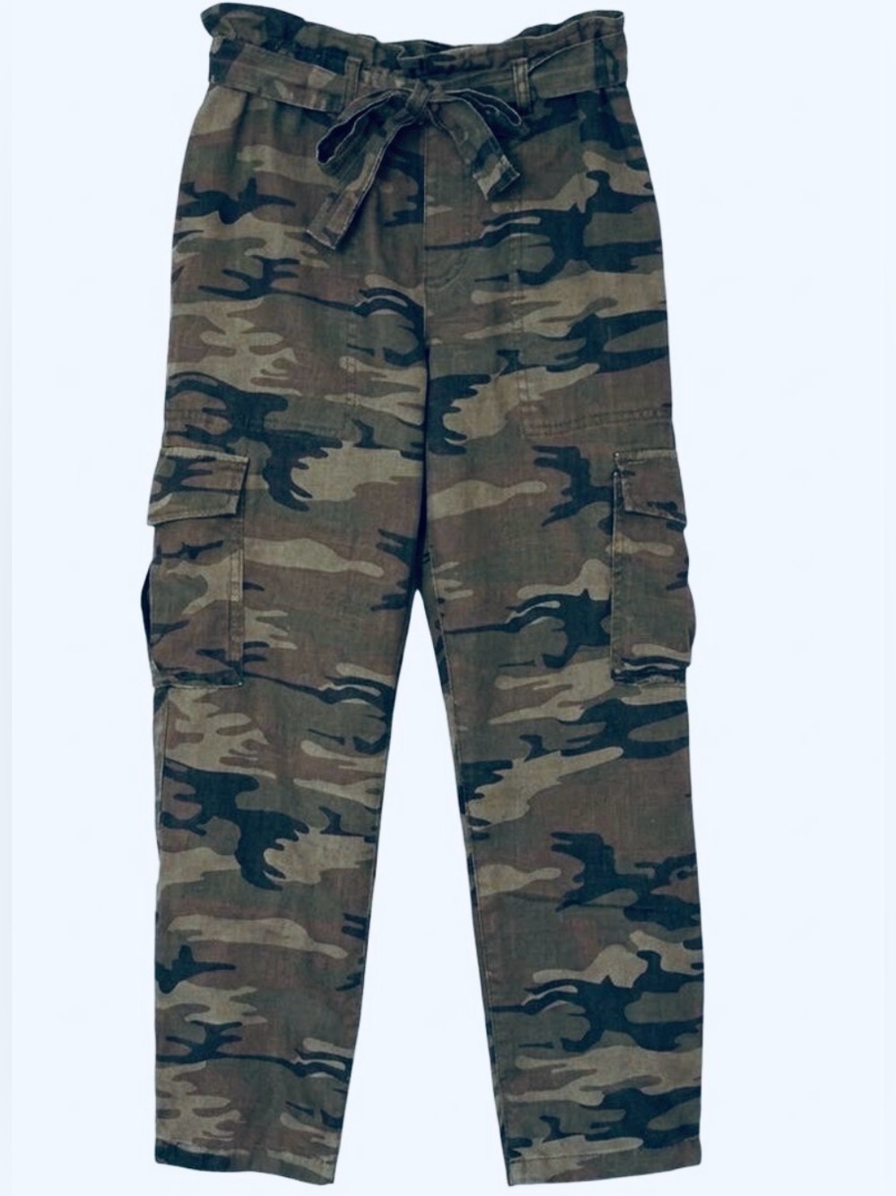 Sanctuary Camo Linen Tie Belt Paperbag Waist  Cargo Pants Sz 26